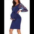 thumbnail image 1 of Vestido Midi de Maternidad de Larga con Floral, Vestido Ajustado de Otoño para Baby Shower o Sesión de Fotos. Azul Oscuro XXL, 1 of 9