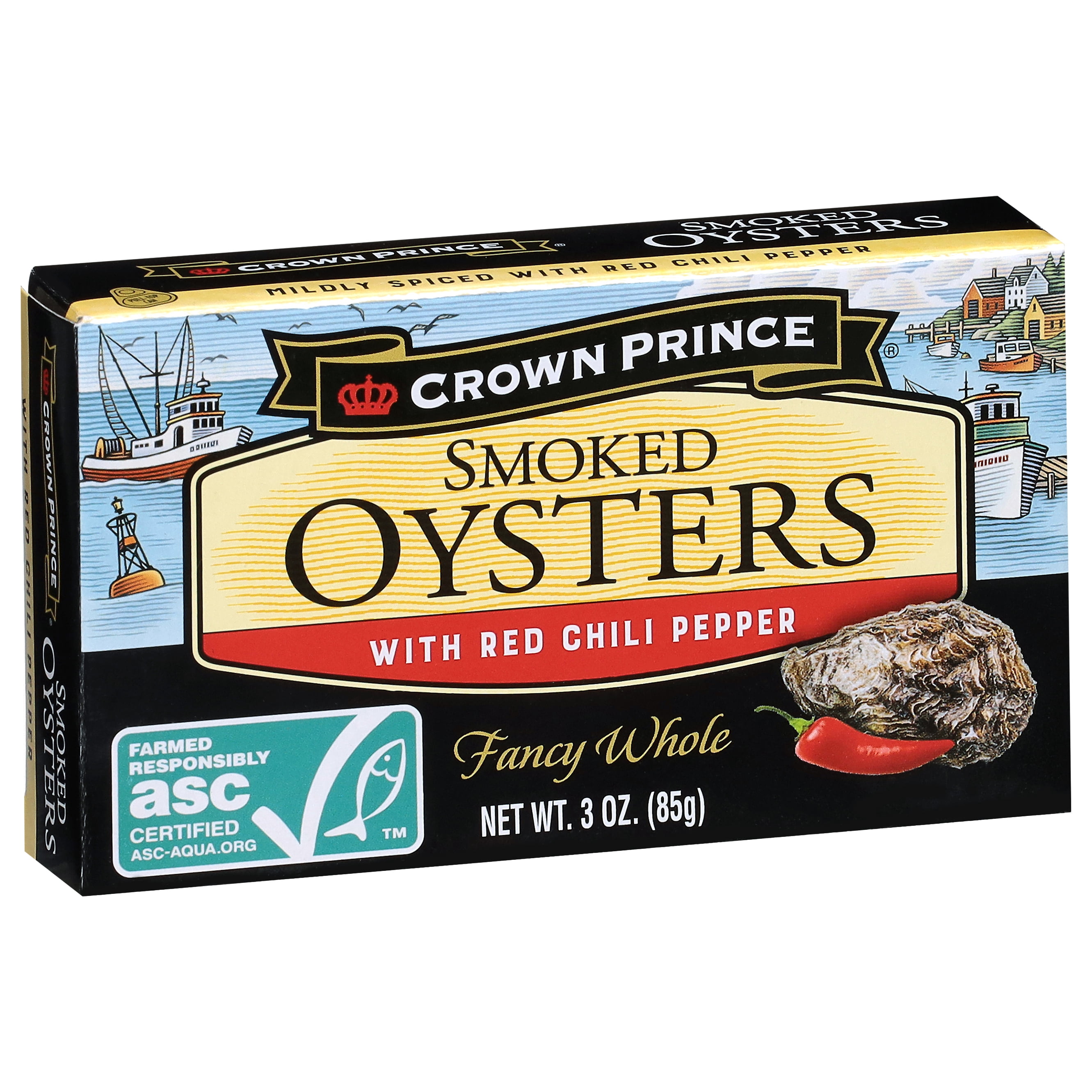 Crown Prince Smoked Oysters with Red Chili Pepper, 3 oz Can