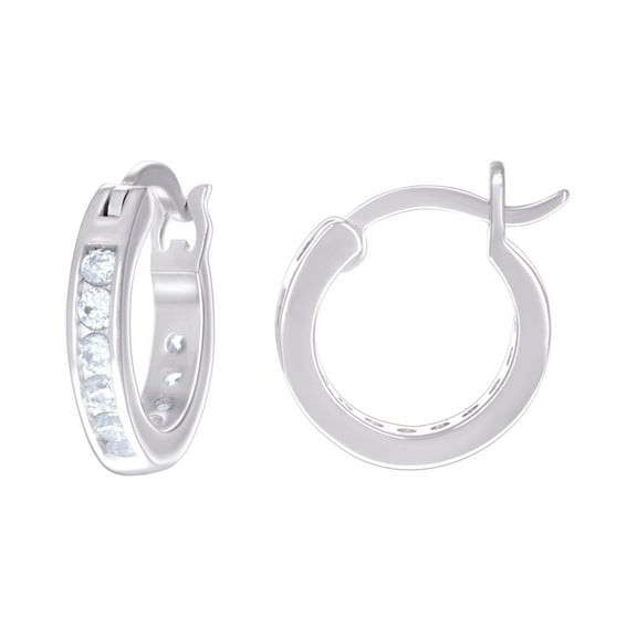 925 Sterling Silver Womens Cubic Zirconia Single Row Cubic Zirconia Hoop Earrings Hoop Earring for Women