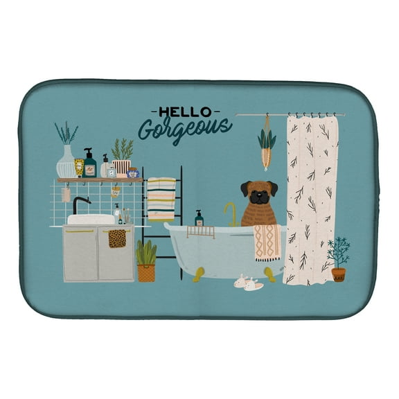 Brindle Boxer in Bathtub Dish Drying Mat