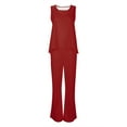 thumbnail image 4 of Conjunto de 2 piezas para mujer: chaleco sin mangas y pantalones anchos, estilo boho informal, color liso, mezcla de poliéster y spandex, 4 of 5