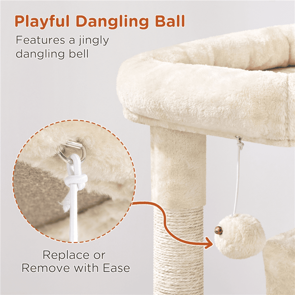 Yaheetech 36'' H Cat Tree Tower with Double Condos Scratching Posts Sisal Rope Furry Ball, Beige