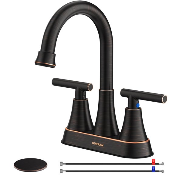 Bathroom Faucets Hurran, lavabo de bronce frotado con aceite de 4 pulgadas con 3 orificios