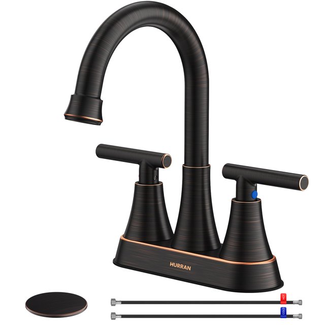 Bathroom Faucets Hurran, lavabo de bronce frotado con aceite de 4 pulgadas con 3 orificios