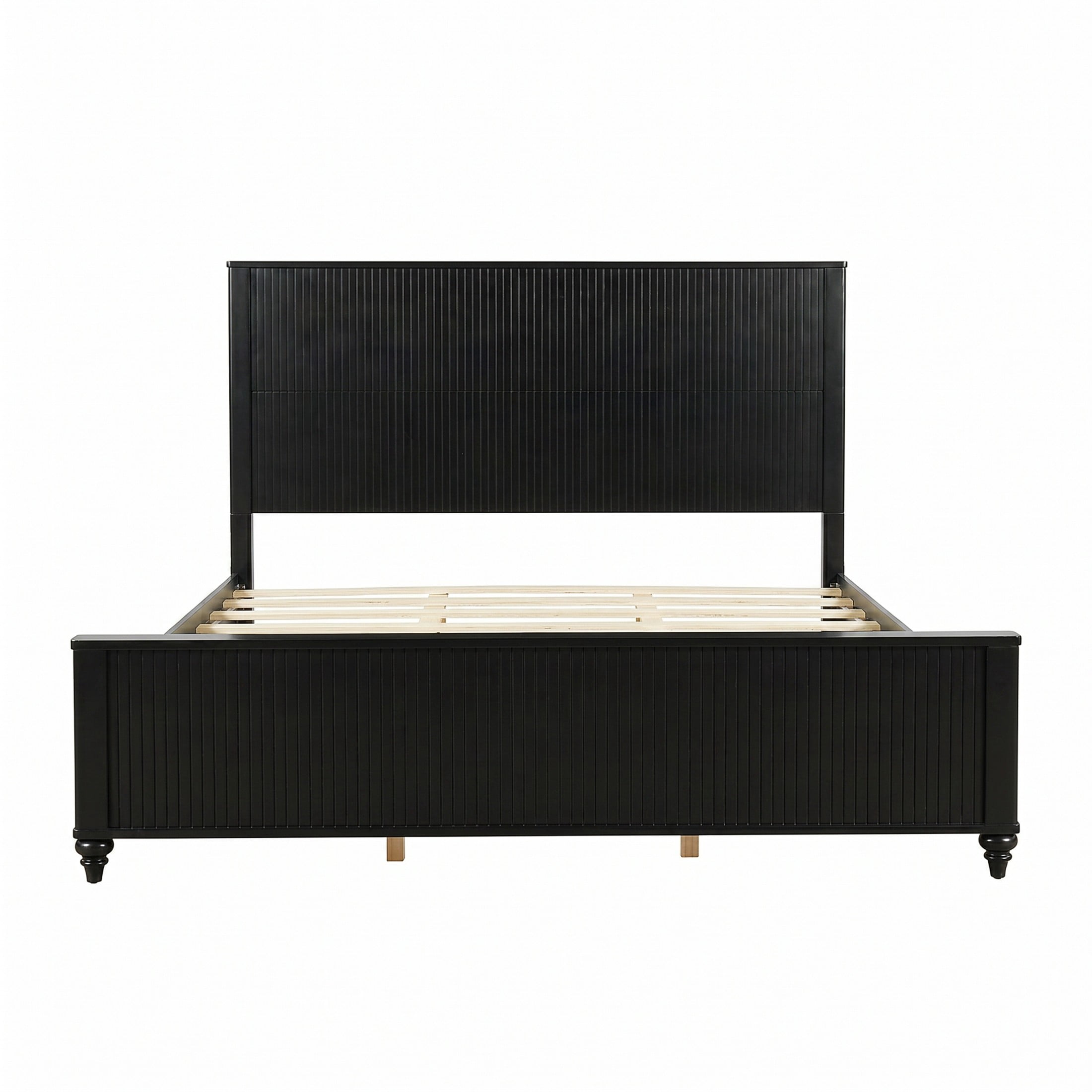 Christopher Knight Home Modern Wooden King Bed Frame with Grooved Headboard and Footboard, Black