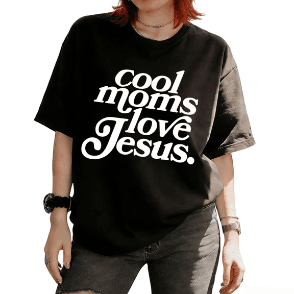 Cozymy Women's Cool Moms Love Jesus Retro Font Christian Graphic Short Sleeve T-Shirt Casual Relaxed Fit