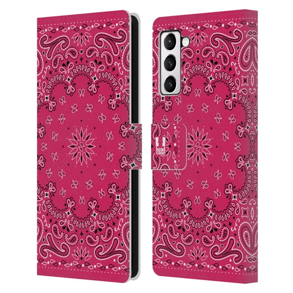 Head Case Designs Classic Paisley Bandana Classic Pink Leather Book Wallet Case Cover Compatible with Samsung Galaxy S21+ 5G