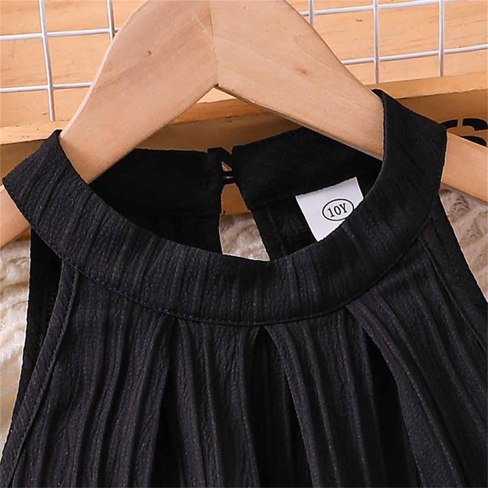 Kid Clothing For Girls Fashion Round Neck Sleeveless Clothes Set Solid Color Soft Shorts Outfits Weekend Playsuit 8-9 Years Black