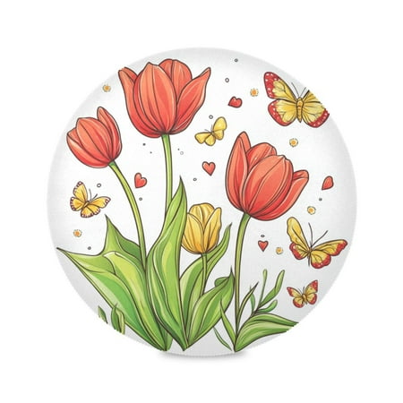 

15.4inch Round Placemats DIY Printing Design Suitable for Kitchen Table Party Decoration Ttulips and Butterflies