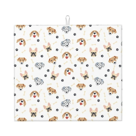 

Dish Drying Mats for Kitchen Counter Cute Dog Bone Footprints 16x18in Dish Drying Pad Coffee Mat with Hanging Loop Super absorbent Kitchen Counter Mat Coffee Bar Accessories