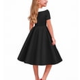 thumbnail image 5 of Zpanxa Girl Dress Girl's Twirly Skater Dress Solid Stretch Short Sleeve Turndown Collar School Recital Dresses Black 11 Years, 5 of 6