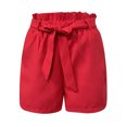 thumbnail image 7 of Women's Paper Bag Shorts Bowknot Tie Plus Size High Elastic Waist Summer Solid Casual Loose Shorts with Pockets, 7 of 7