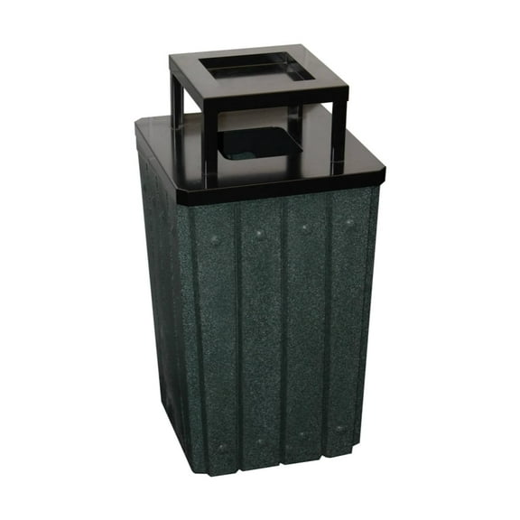 Sturdy Essentials 32 Gallon Square Slated 100% Recycled Plastic Heavy Duty Outdoor Trash Can with Ashtray Top Lid - Green Granite