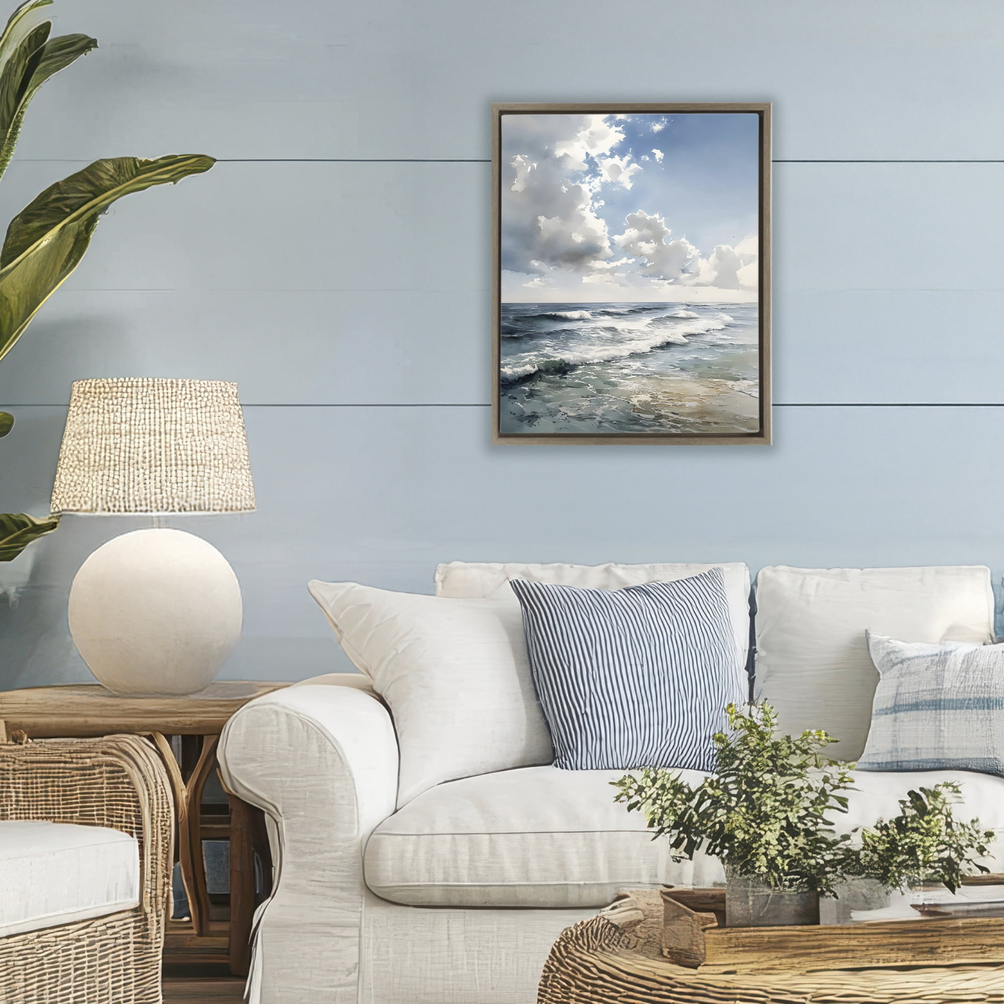 Stupell Industries Soft Waves & Clouds Brown Framed Floater Canvas Wall Art, design by Franklyn Gregory