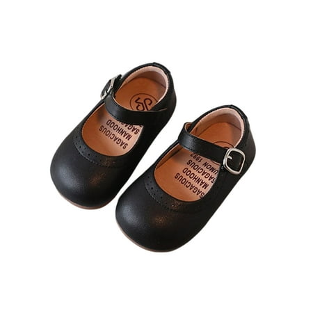 

Woobling Kids Flats Magic Tape Dress Shoes Ankle Strap Mary Jane Wedding Leather Shoe Lightweight Comfort Casual Black 4.5C
