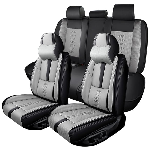 2013 Car Seat Cover for FORD FUSION , Gray and Black Car Seat Covers, PU Leather Full Set of 5 Seats With a Headrest and Lumbar Support Waterproof, Airbag-Compatible