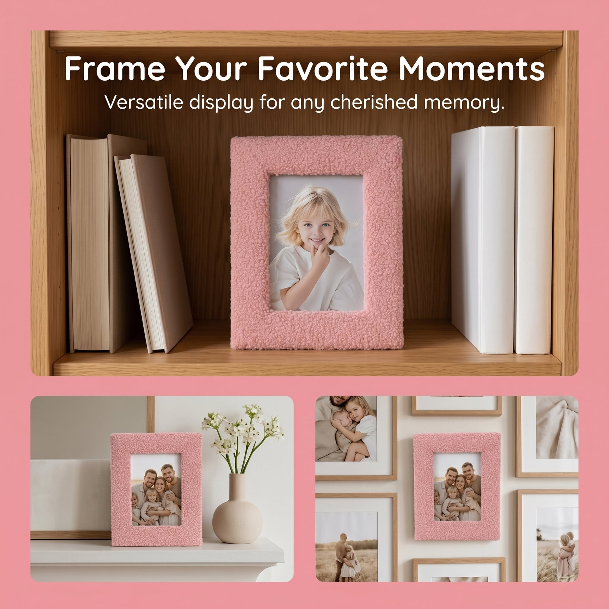 Unique Bargains Cute Plush Furry Cozy Velvet Wood Photo Frame Rose Red 5" x 7"