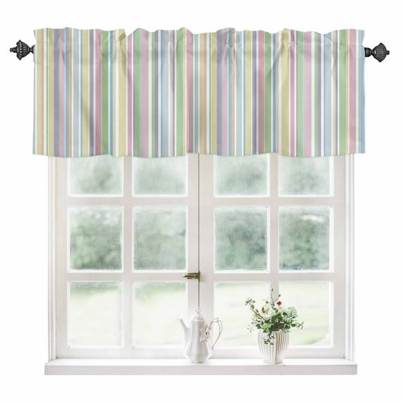 Rainbow Striped Kitchen Valances for Windows 60x18 Inch Kitchen Curtains Valances Rod Pocket Geometric Blue Pink Green Purple Yellow Bathroom Window Valances for Window Treatment Decor