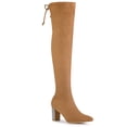 thumbnail image 1 of Unique Bargains Women's Rhinestone Block Heels Over Knee High Boots Camel 8, 1 of 7