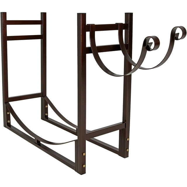 Sunnydaze Outdoor Steel Fire Pit or Fireplace Firewood Log Rack Holder with Kindling Storage Space - 33" - Bronze