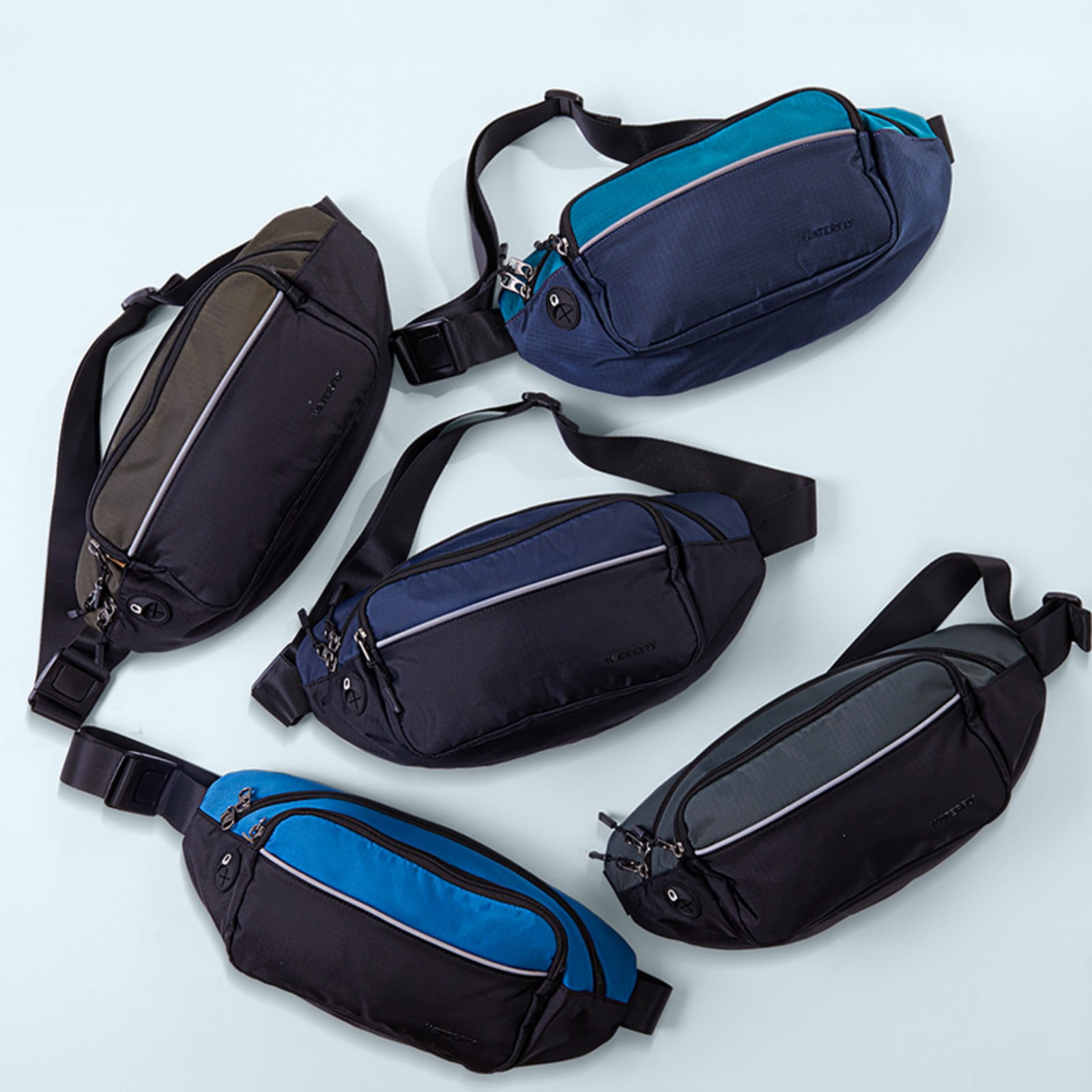 WATERFLY Unisex Hiking Walking Travel Nylon Fanny Pack Waist Bag,Black with Gray