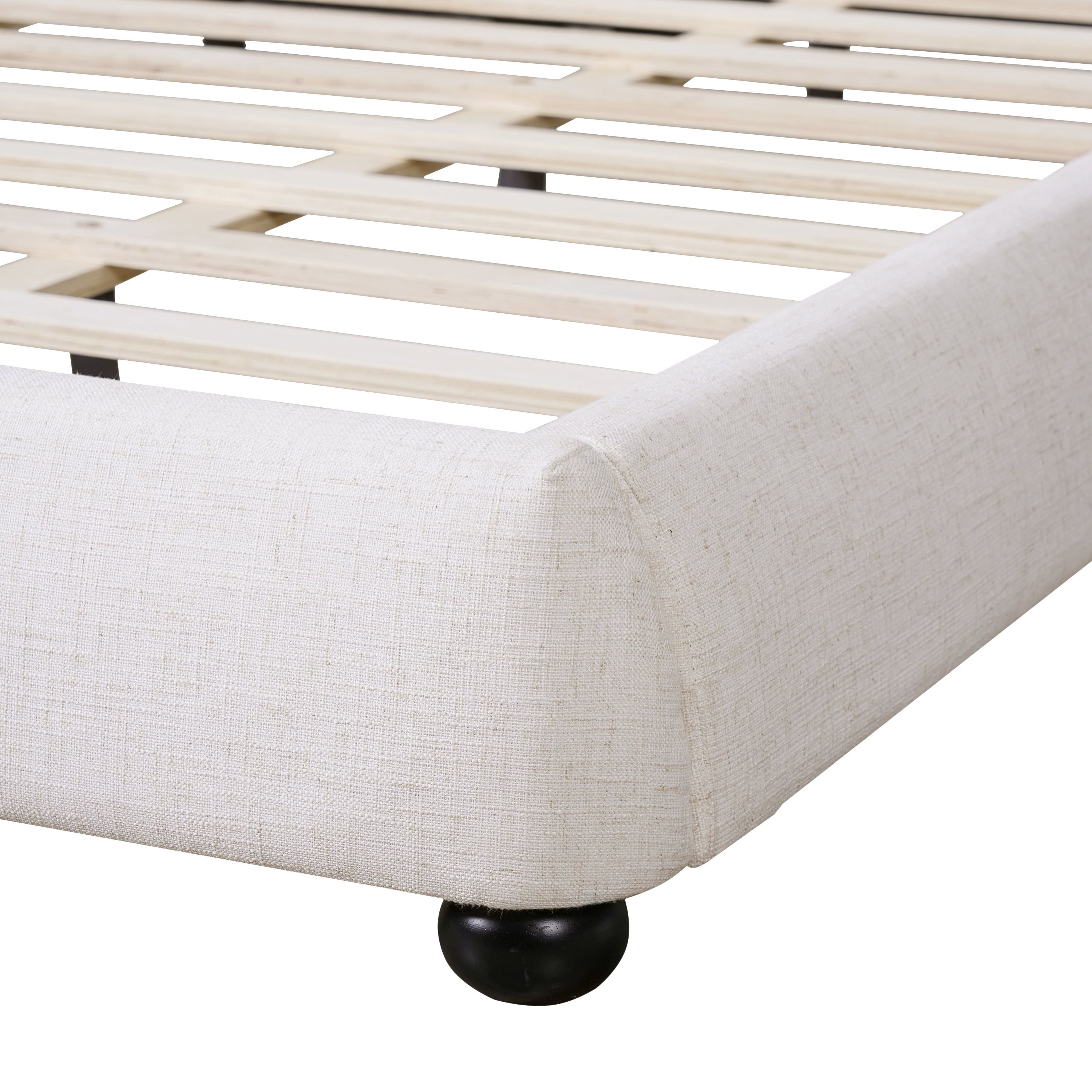 King Size Upholstered Platform Bed With Linen Fabric Pillow-Back Headboard, White