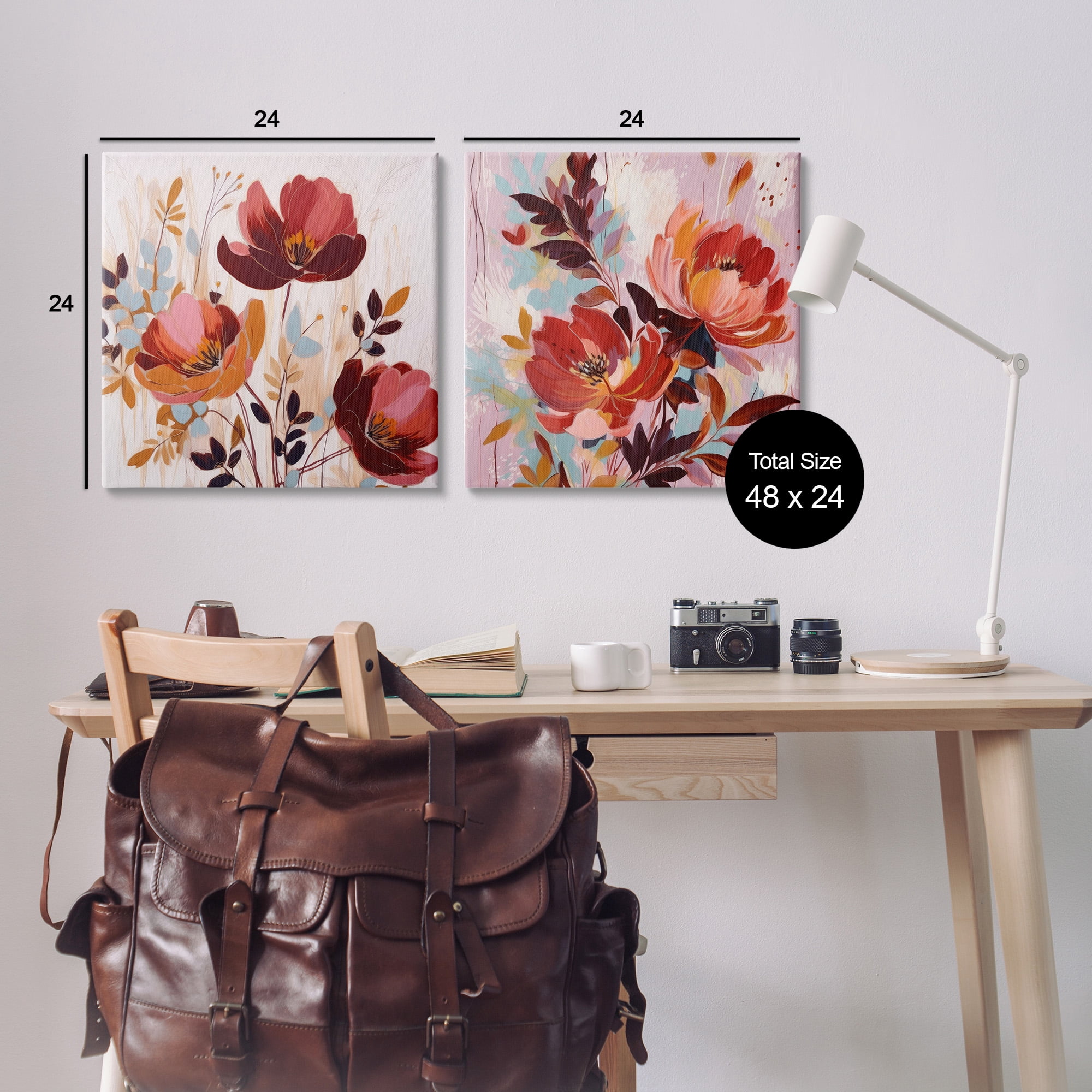 Stupell Industries Red Modern Flowers Botanical & Floral Painting Gallery Wrapped Canvas Art Print Wall Art, 24 x 24, Set of 2