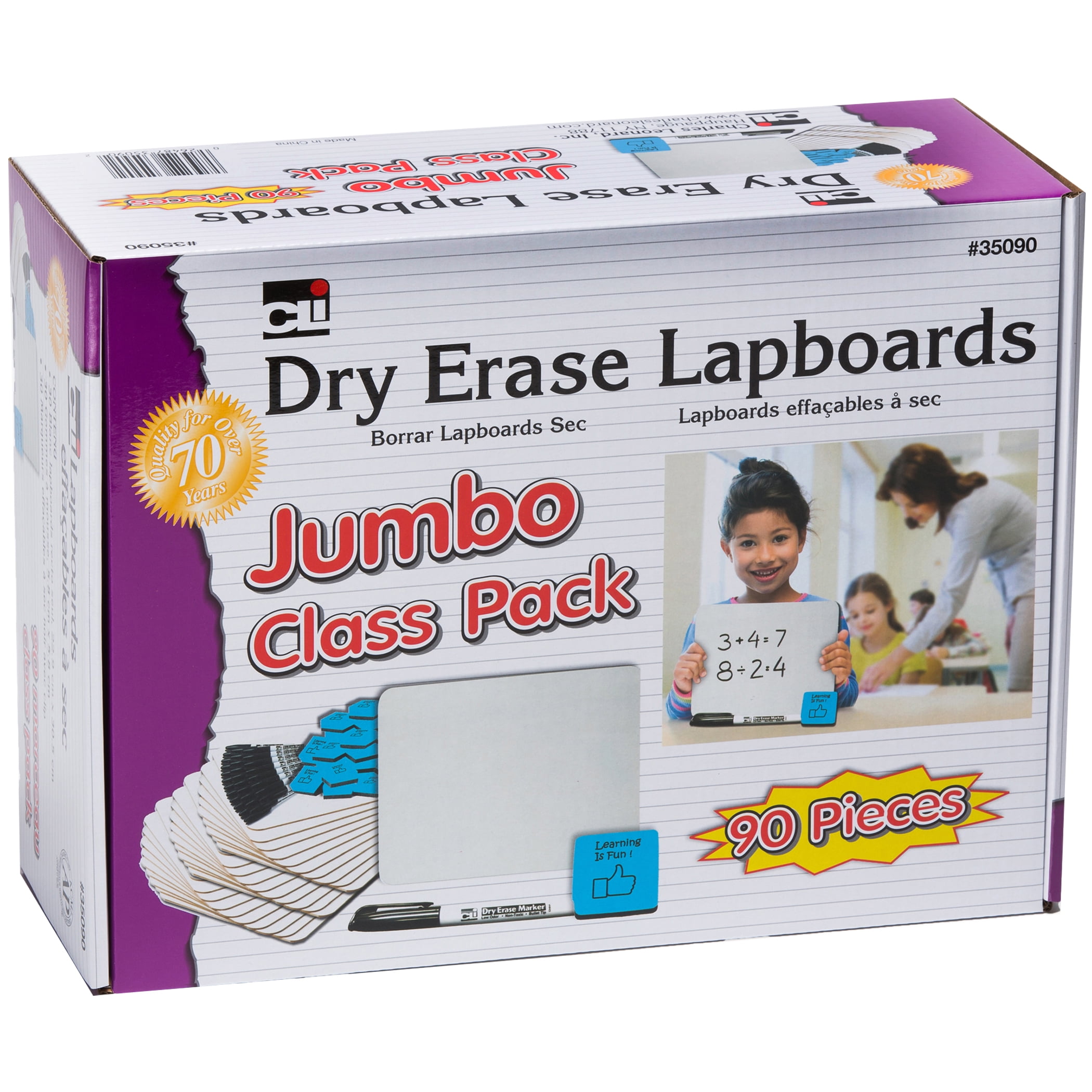 Charles Leonard Dry Erase Lapboard Class Pack includes 30 Each: One Sided- Plain, White Dry Erase Boards, 2x2" Felt Erasers & Low Odor, Black AP Certified Dry Erase Markers 90 Pieces/Box (35090)