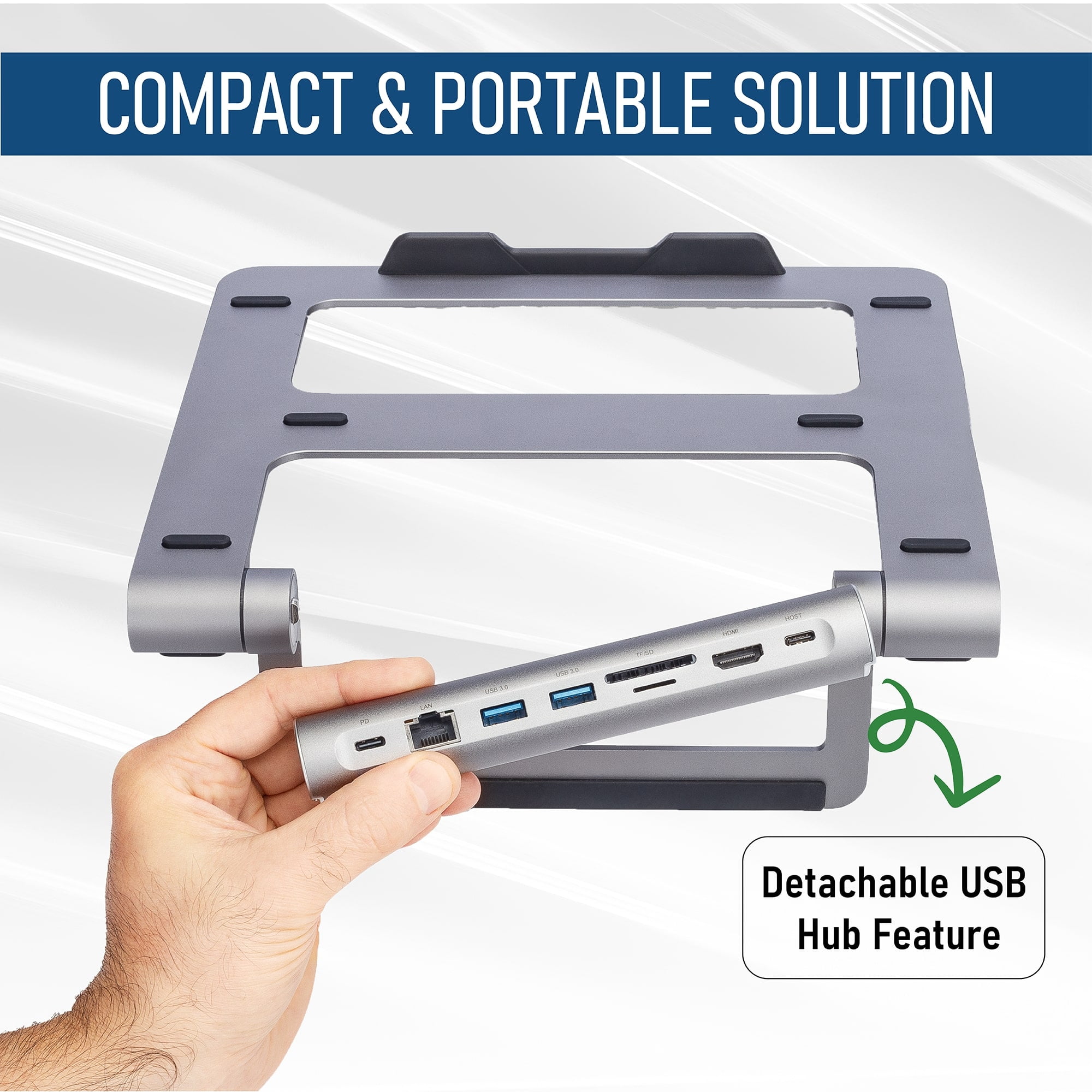 ClearClick 6-in-1 USB-C Portable Docking Station & Laptop Stand - 2X USB 3.0 Ports, HDMI, LAN Ethernet, SD Card Reader, MicroSD Card Reader, USB PD Charging
