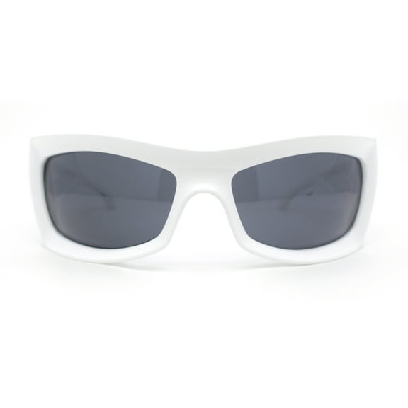 Thick Temple Oversized Large Trendy 90s Sport Sunglasses White - Black