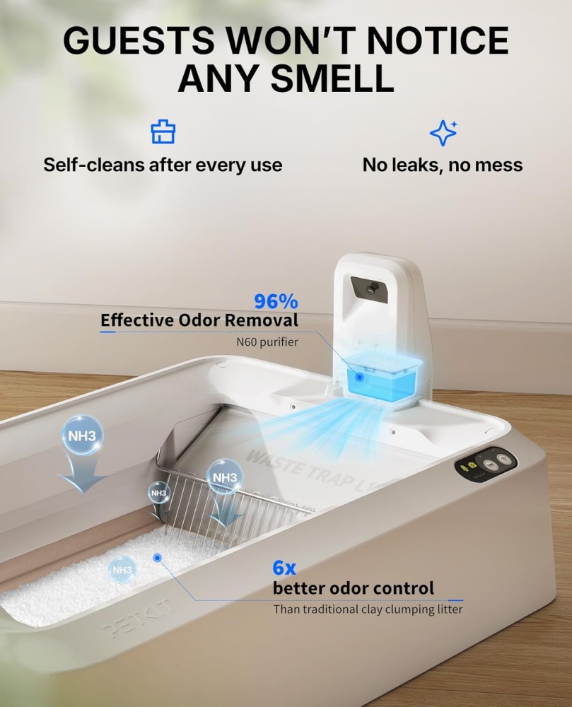 PETKIT Open-Top Self Cleaning Cat Litter Box, Urinary Health Monitor Automatic Cat Litter Box, with 2-Way Raking/5G WiFi/Safety Sensors/Odor Control