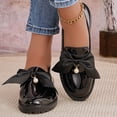 thumbnail image 6 of Crunowin Women's Bowknot Pearl Loafers, Bowknot & Pearl Low-Top Thick Sole Fashionable Large Size Shoes Black, 6 of 9