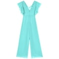 thumbnail image 6 of Zaldita Kids Girls Summer Cape Sleeve Romper Casual Jumpsuit V Neck Chiffon Party Wide Leg Pants Turquoise 12, 6 of 7