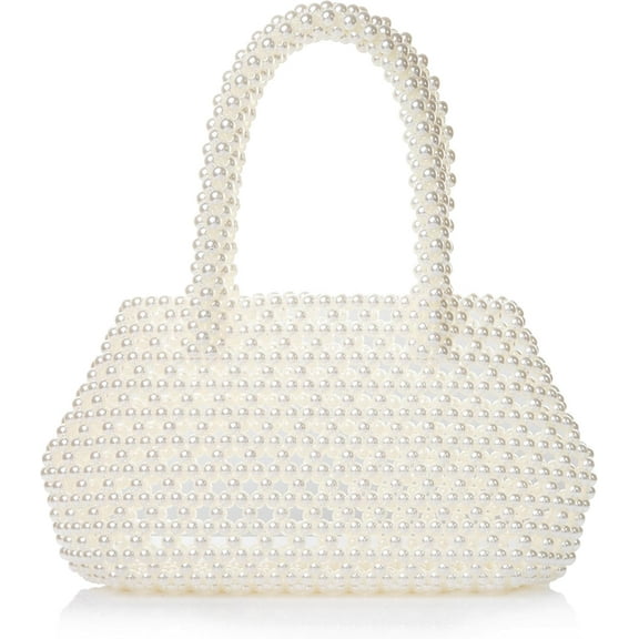 Women Pearl Beaded Pleuche Handle Bag Evening HandBag for Wedding Party