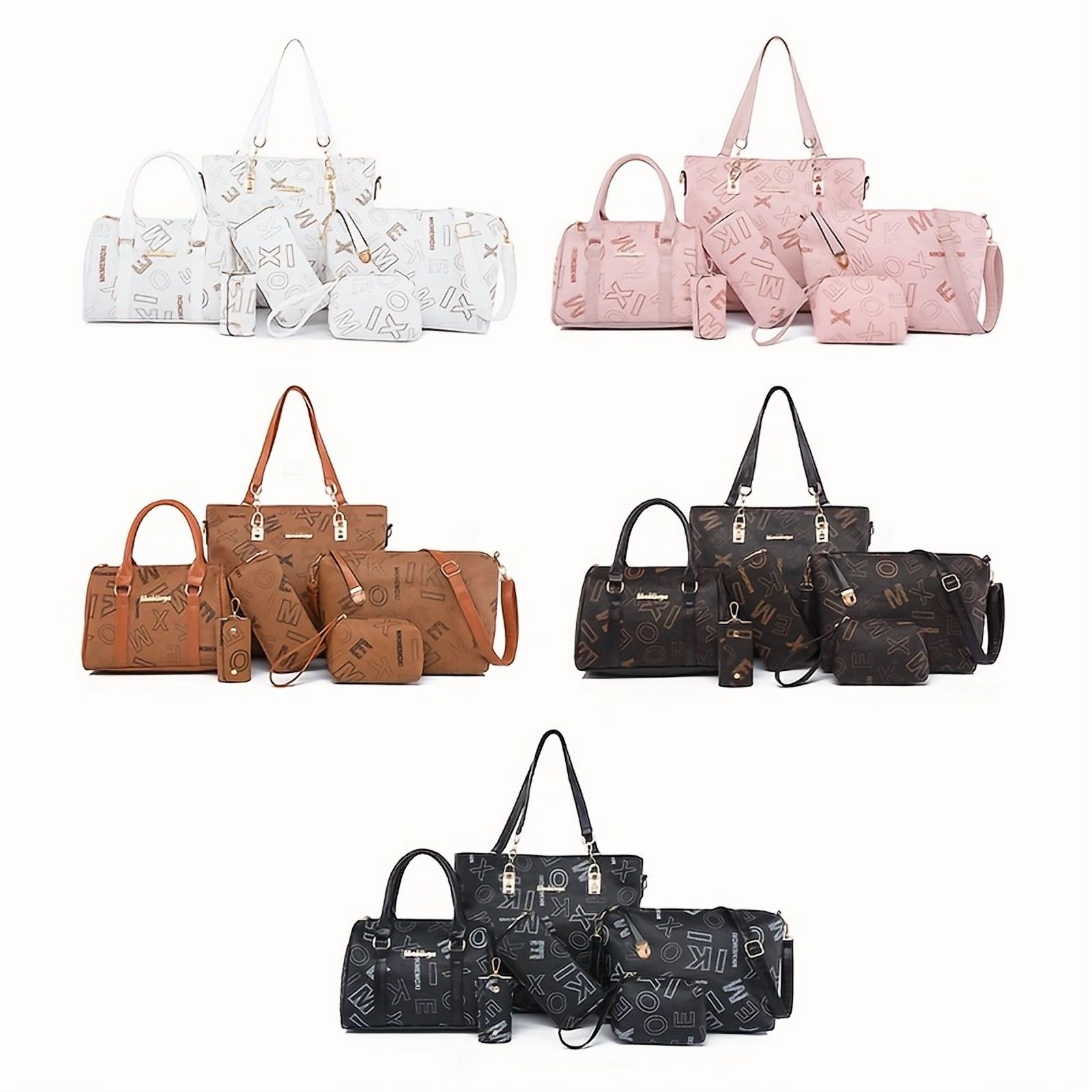 6PCS/Set Leather Handbags, Womens Handbags Tote Bags Shoulder Bag Purses Satchel Bag Top-Handle Handbag Crossbody Bag Wallet Clutch, Black #1