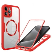 ELEHOLD for iPhone 15 Pro Max Case with Screen Protector, Compatible with Mag safe Accessory, Built in Screen Protector Clear Full Body Protection Slim Shockproof Case for iPhone 15 Pro Max,Red