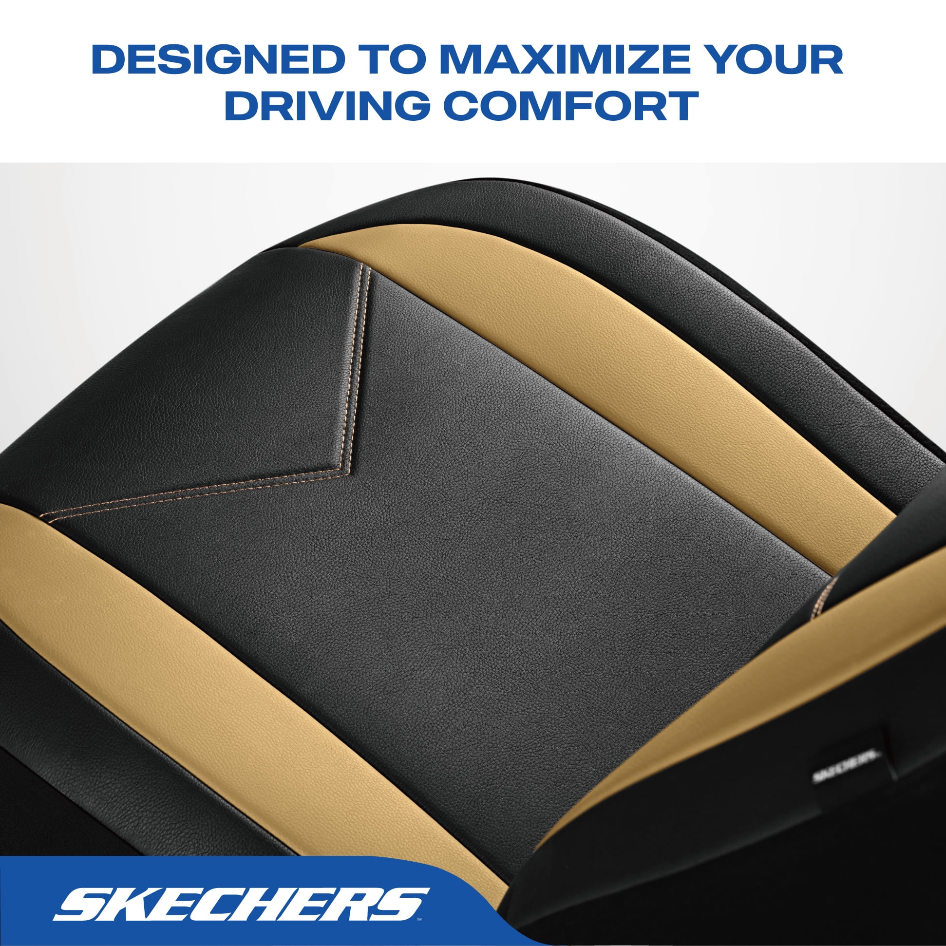 Skechers Sport Leather Car Seat Cover – Front Seat Premium Comfort, Breathable Design, Universal Fit for Cars, SUVs, and Trucks - Beige