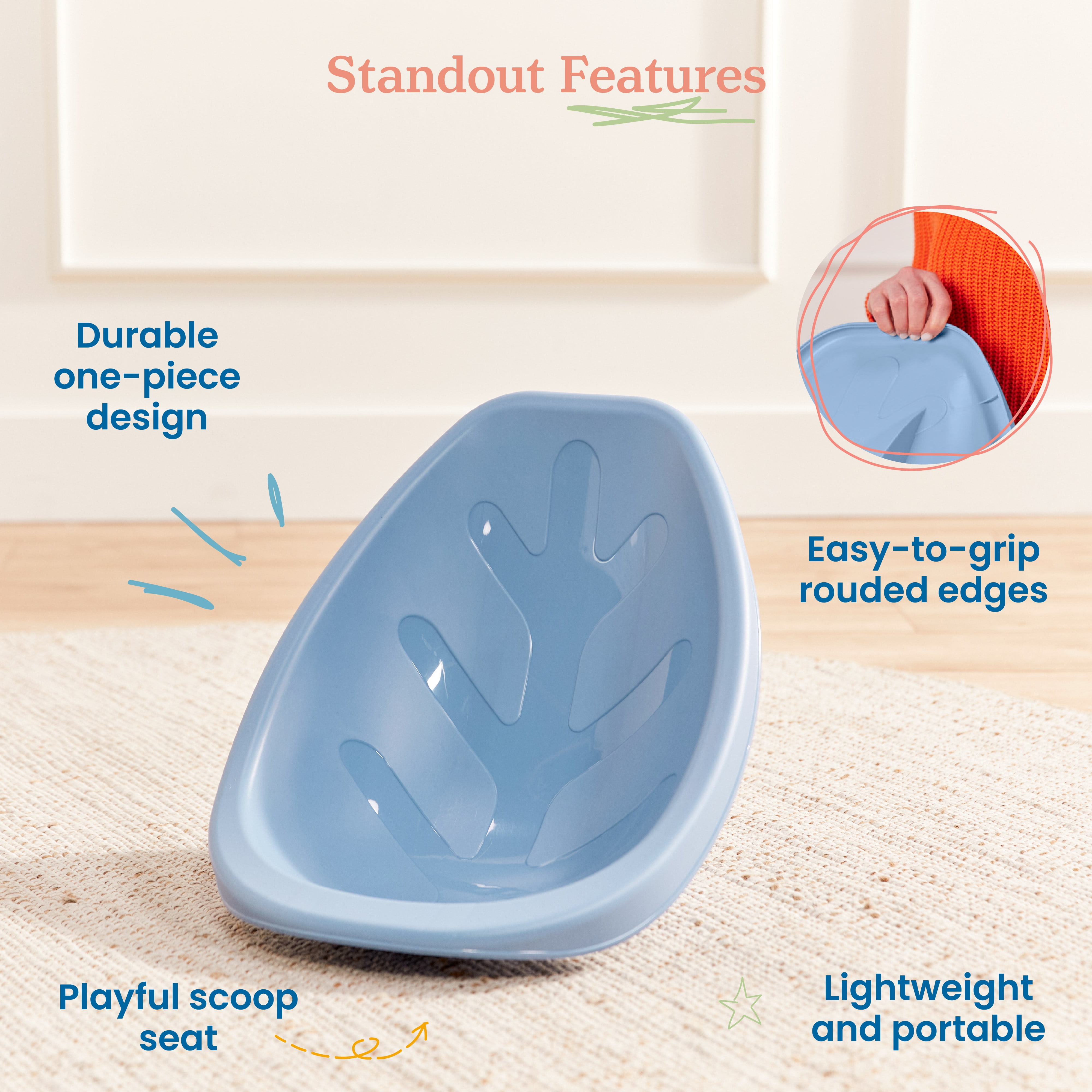ECR4Kids Plastic Leaf Scoop Floor Rocker Seat, Classroom Furniture, Earthtone, 6-Piece