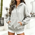 thumbnail image 2 of Feancey Fashion Pullover Hoodies for Women Quarter Button Henley Neck Hooded Sweatshirts Oversized Fleece Lined Drawstring Hoodie Casual Fall Tops with Pocket Gray S, 2 of 8