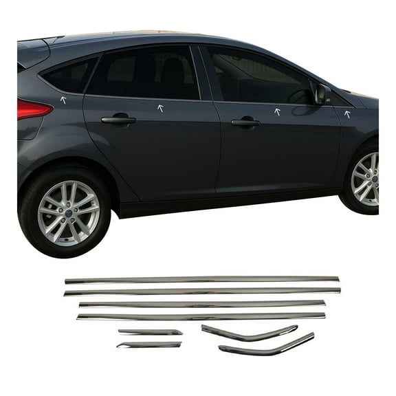 OMAC Window Molding Trim Streamer for Ford Focus Hatchback 2012-2018 Steel Dark 8 Pcs
