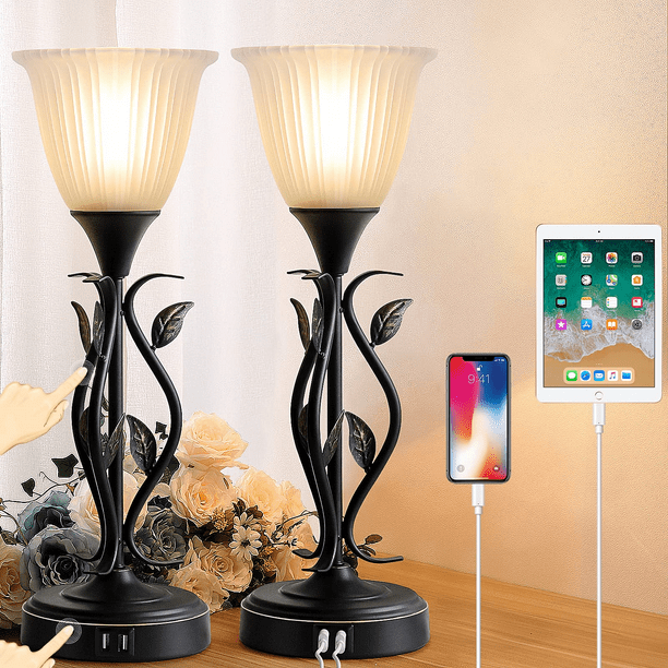 Set of 2 Touch Control Table Lamps, 3Way Dimmable Torchiere Bedside