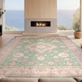 thumbnail image 2 of Design&I 8'x10' Ultra Soft Area Rug, Sage Oushak Pink Vine Scroll Border Bordered Vintage Trellis None Fluffy Washable Non Shedding for Bedroom Living Room Under Sectional, 2 of 7
