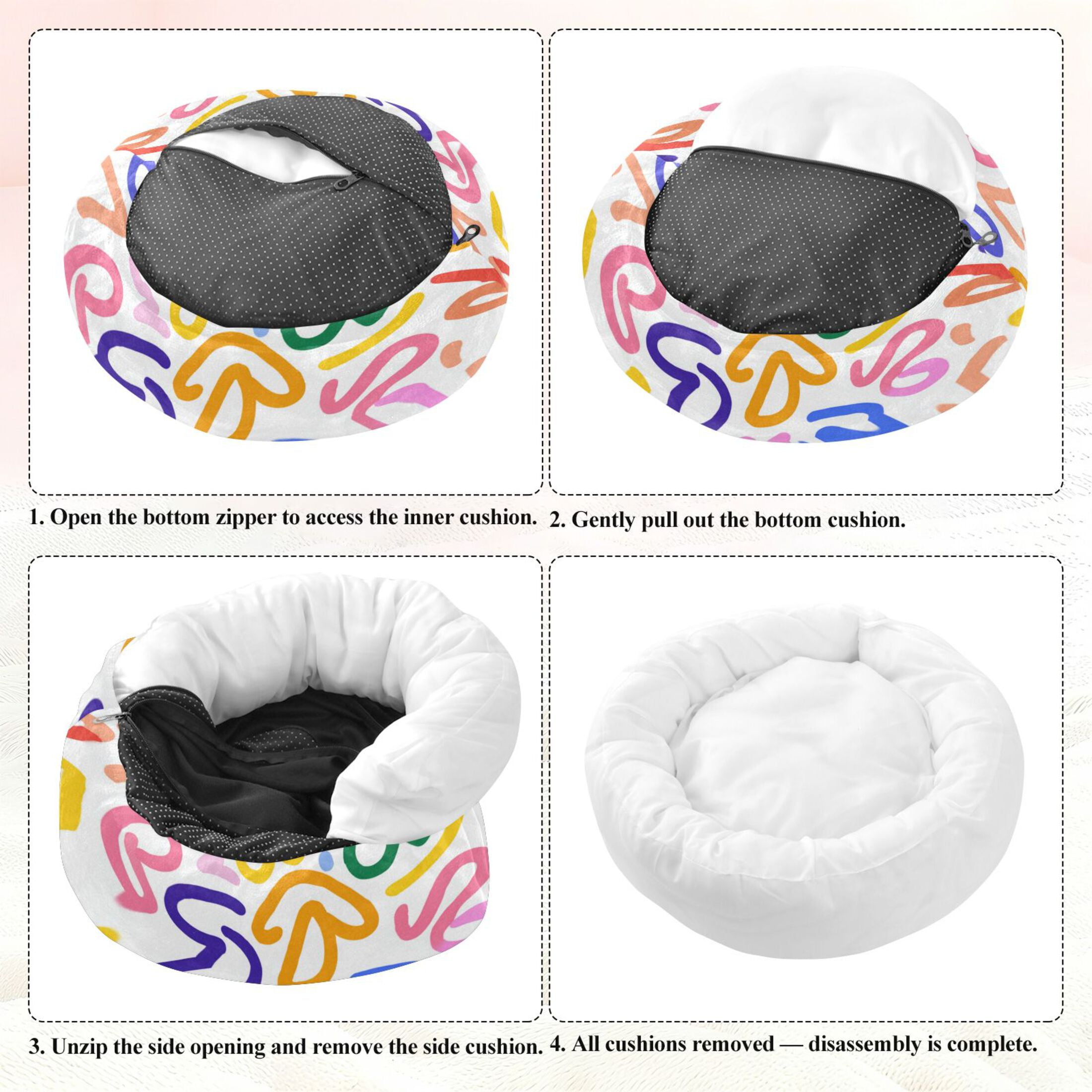 Iauyy Pet Couch Donut Cat Bed for Indoor Cats/Small Dogs Washable & Machine with Non-slip Bottom Calming Cat Furniture, Capture Love (M)