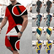 VBTAPA Mens 2 Pieces Summer Outfits Trendy 3D Printed Short Sleeve Crewneck T-shirt and Drawstring Shorts Set Big and Tall Casual Sport Suit Red XXL