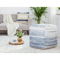 Bar Harbor 20" x 20" x 20" Blue & Ivory Pouf