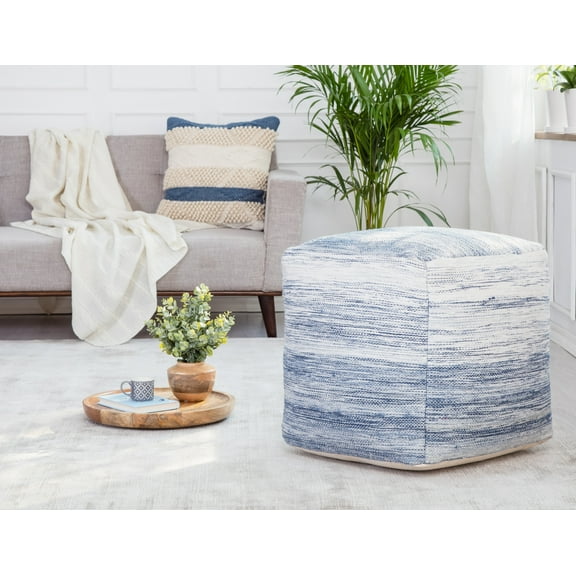 Bar Harbor 20" x 20" x 20" Blue & Ivory Pouf
