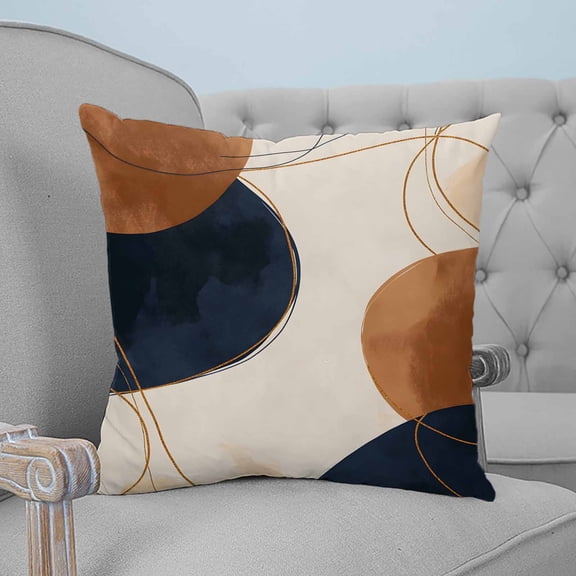 Brown Navy Blue Decorative Pillowcase 26''x26'', Modern Abstract Art Geometric Throw Pillow Covers Soft Cushion Case for Couch Sofa Bedroom Living Room, Pillowcase Boho Decor