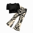 thumbnail image 4 of UngA Kids Toddler Girl Clothes Puff Sleeve Smocked Shirt Top Leaf Print Flare Leg Pants 2PC Summer Clothing Set 3-4 Years,Black, 4 of 4