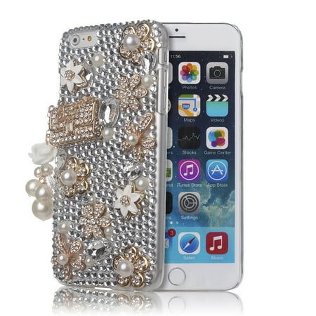 Opal Cased Globe Pendant - iPhone 7 Plus Case, MINI-FACTORY Luxury Glitter Diamond iPhone 7 Plus Case, Bling Crystal Handbag Pearl Pendant Design Hard Case for iPhone 7 Plus 5.5