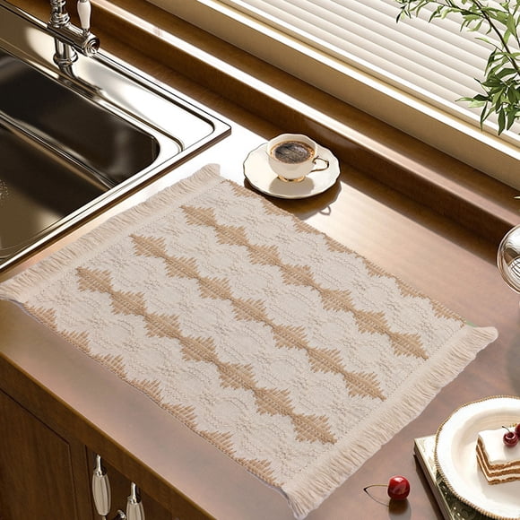 Napperons pour Table à Manger, EDHITNR Napperons Tissés en Coton et Lin à Pompons Isolants Thermiques, Tapis Décoratifs de Style Occidental à Deux Couleurs pour Souper des Fêtes